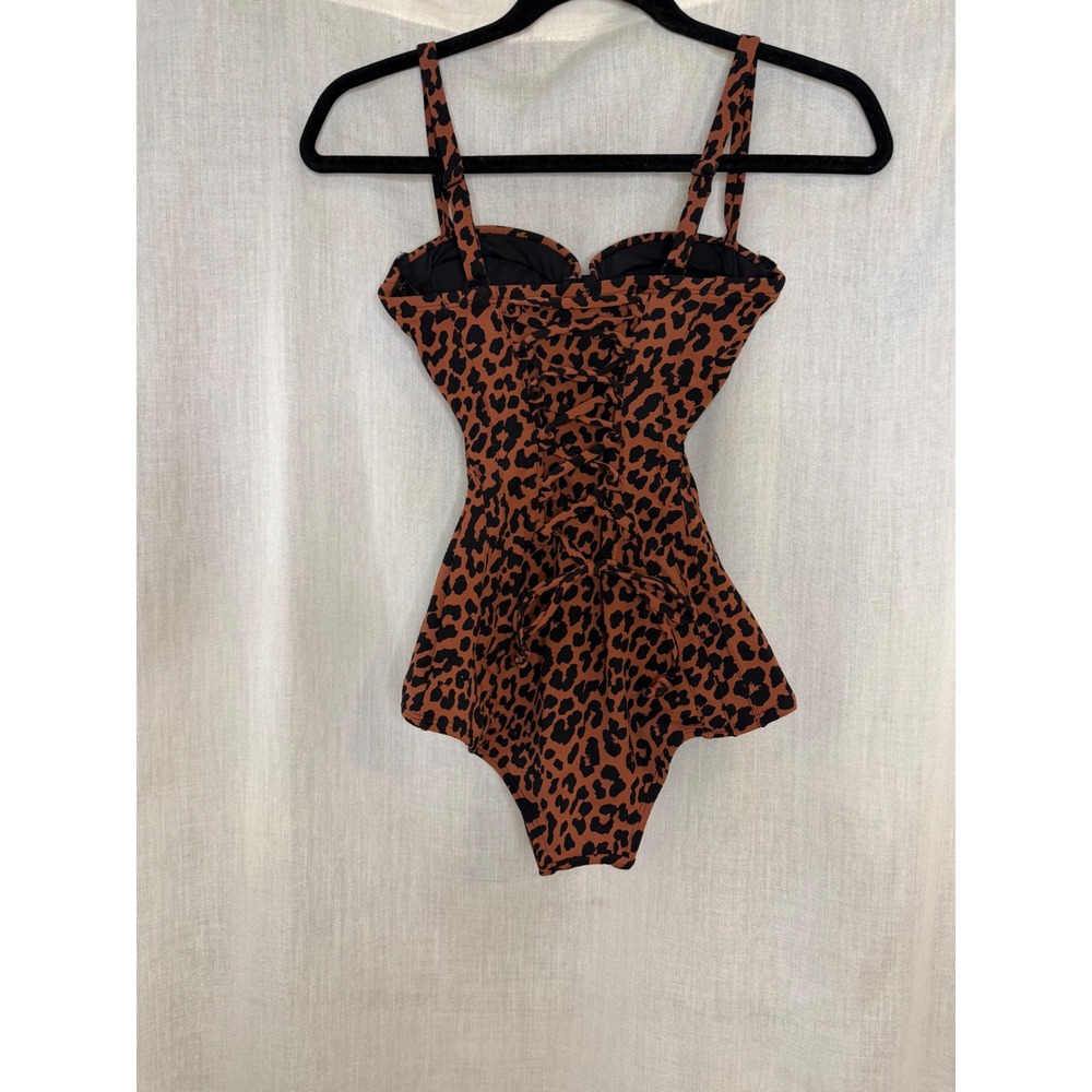 TA3 Modern Leopard Lushy Hipster Swimsuit XXS Regular Long D/DD One Piece Brown - Picture 3 of 9